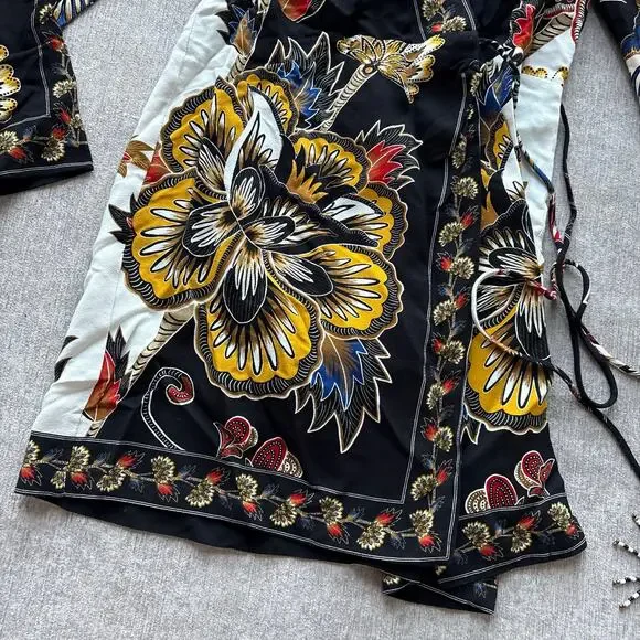 NWT $248 Farm Rio Maxi Floral-print Crepe Wrap Mini Dress - Picture 4 of 6